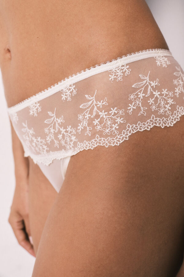 Women'secret White lace wide Brazilian panty beige