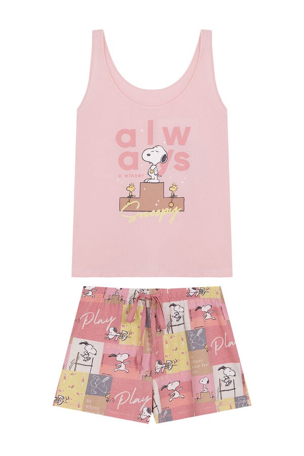 Womensecret Pyjama court 100 % coton Snoopy "Always" rose