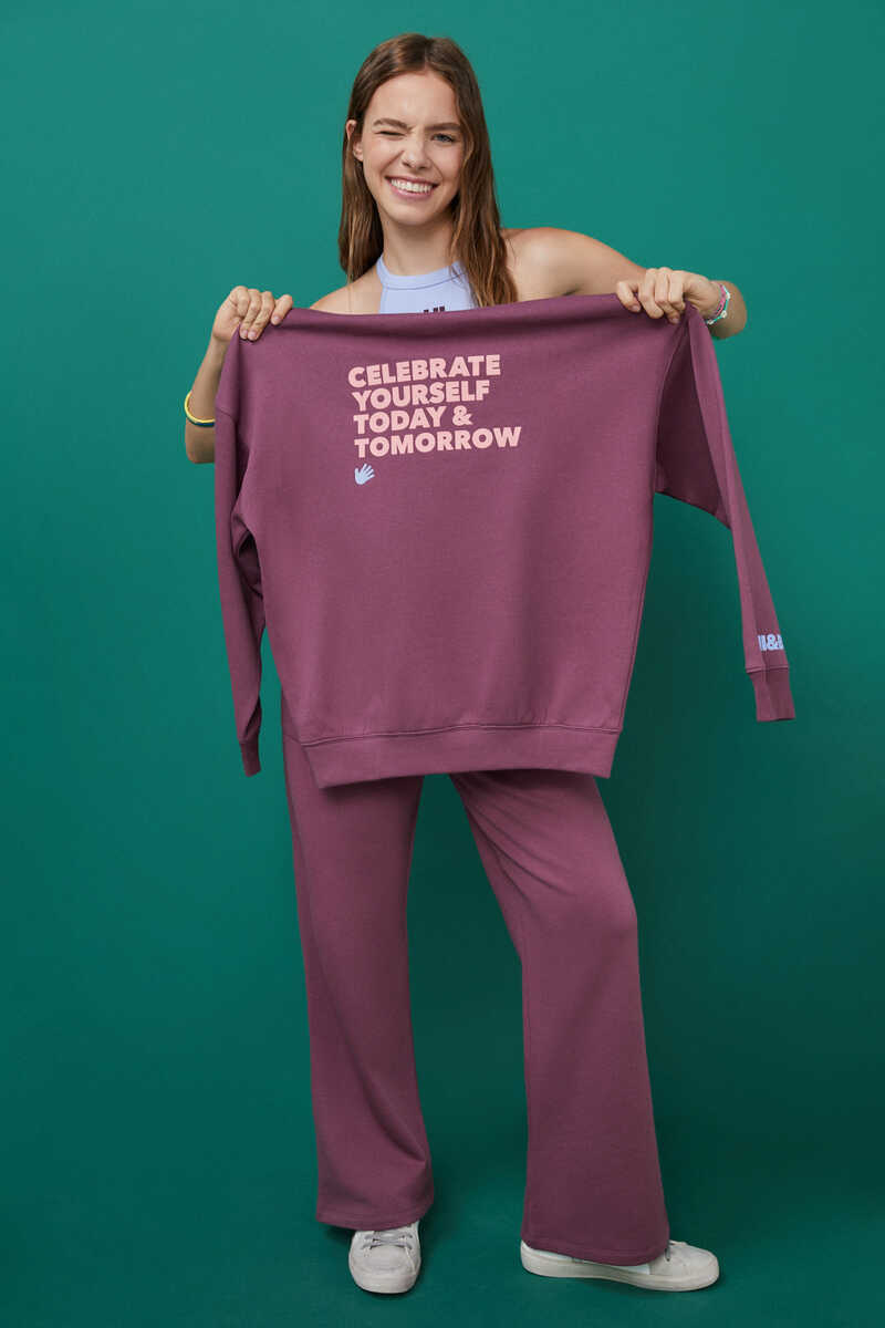 Womensecret Sweatshirt capuz felpa bordeaux logo rosa