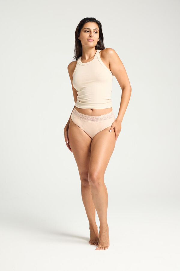 Modibodi Braga menstrual encaje alta bamb&uacute; negra absorci&oacute;n maxi brown