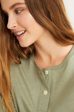 Womensecret Long-sleeved green cotton Henley t-shirt beige