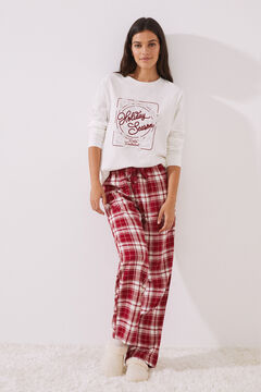 Womensecret Pantalon long coton carreaux rouge imprimé