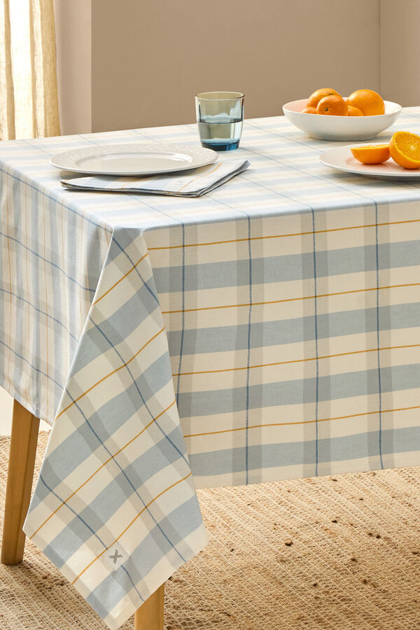 Textura Mantel antimanchas algod&oacute;n cuadros azul