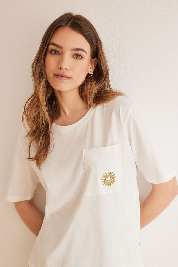 Womensecret Pyjama 100 % coton short fleurs beige