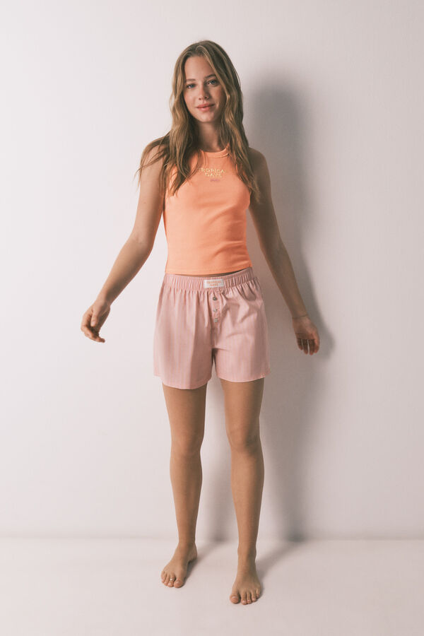 HI&BYE Orange striped cotton short pyjamas red