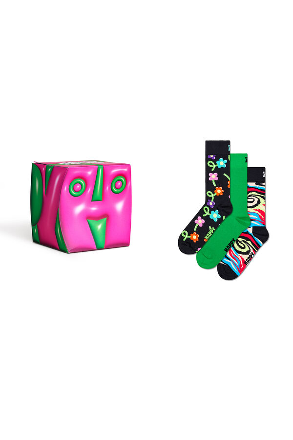 Happy Socks Pack de 3 calcetines unisex Hyper Cube Gift Set estampado