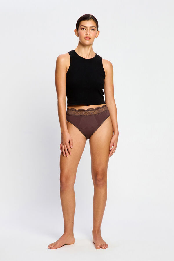Modibodi Braga Menstrual Encaje Alta Bamb&uacute; Flujo S&uacute;per Mahogany marr&oacute;n