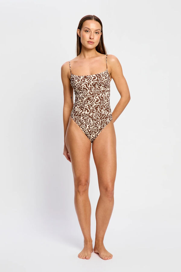Modibodi Maillot de bain menstruel dos crois&eacute; crois&eacute; flux mod&eacute;r&eacute; Sea Swirl nude
