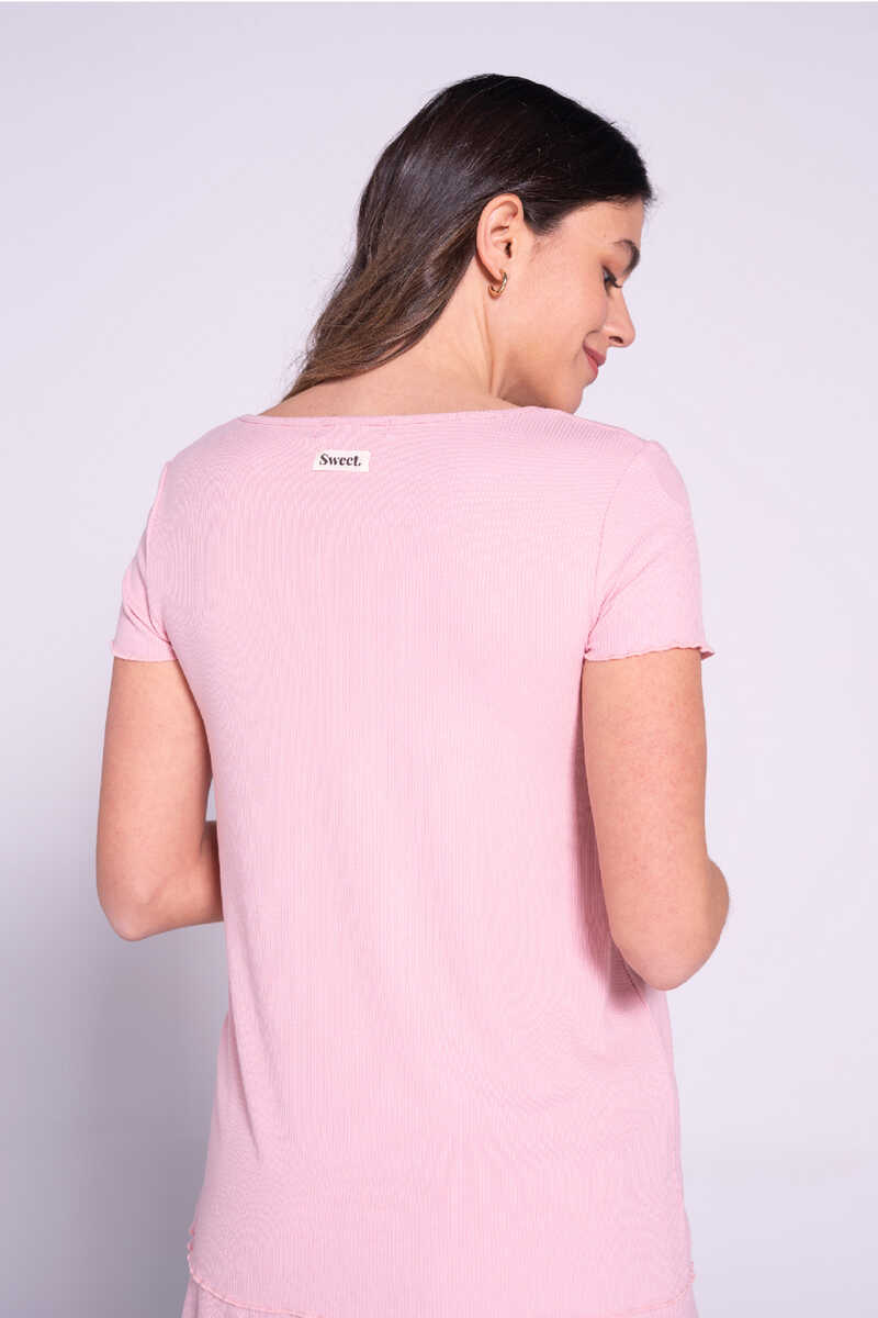 Womensecret Conjunto de roupas caneladas para andar por casa rosa
