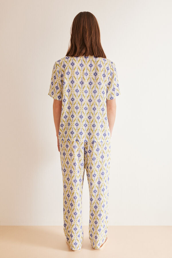 Womensecret Pyjama chemise ikat géométrique bleu