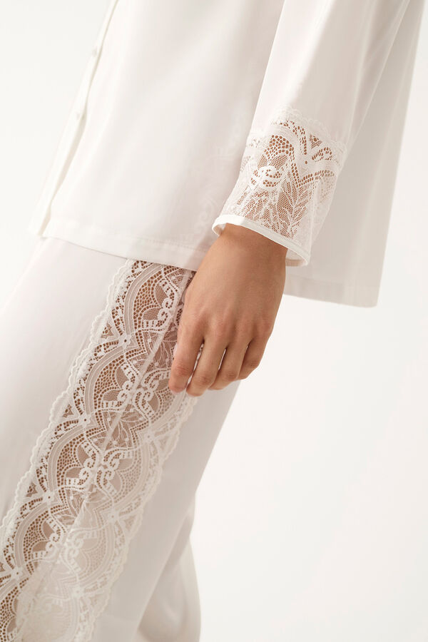 Promise Pijama camisero sat&eacute;n lencero blanco marfil