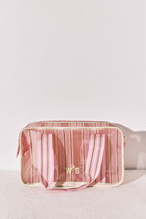 Women'secret Green and pink striped mesh medium vanity case printed