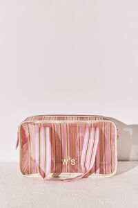 Women'secret Gr&uuml;ne und rosa gestreifte Mesh-Kosmetiktasche mittel