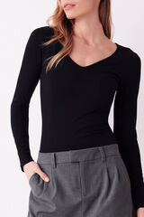 Cotonella T-shirt t&eacute;rmica de mulher com gola em bico e manga comprida preto