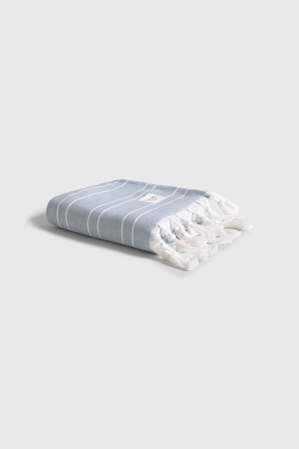 Textura Gestreiftes Baumwoll-Pareo-Handtuch Blau
