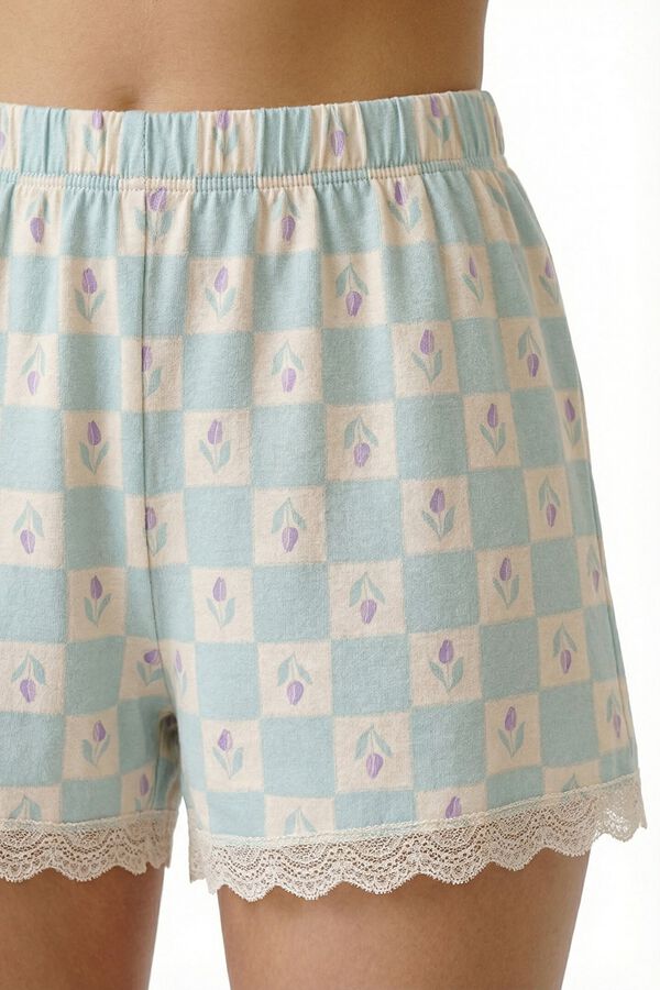 Penti Pijama corto tirantes cuadros y flores verde