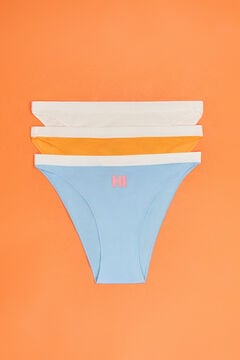 Womensecret Pack of 3 cotton logo panties in orange, blue and white white