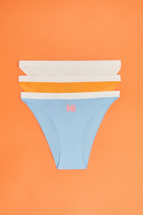 Womensecret Pack of 3 cotton logo panties in orange, blue and white white