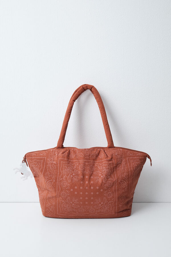 Women'secret Bandana print puffer large handbag nude
