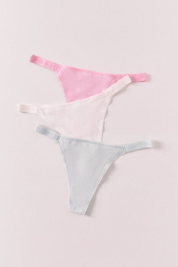 Women'secret Lot de 3 strings en coton m&eacute;lang&eacute; &agrave; logo blanc