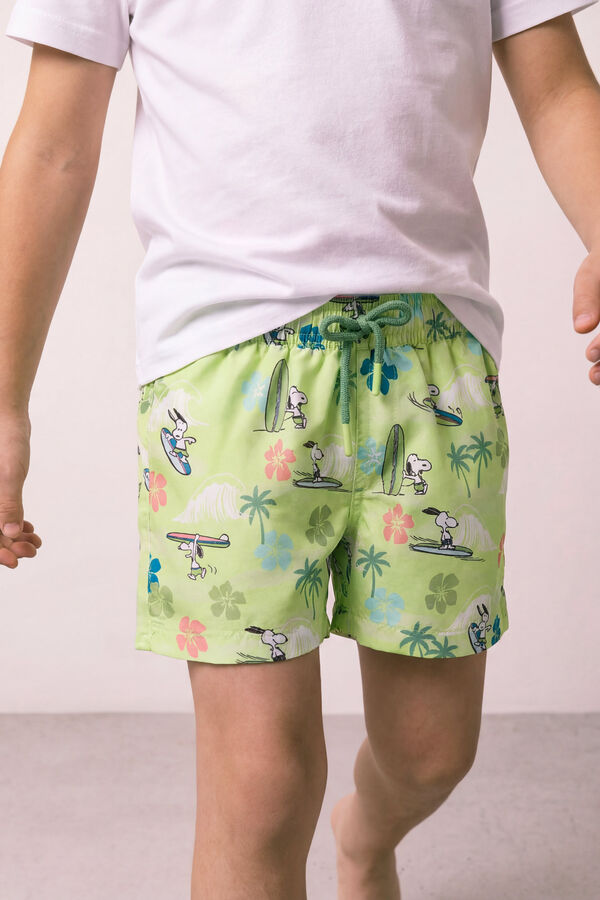 Women'secret Snoopy tropical print kid's swimwear green