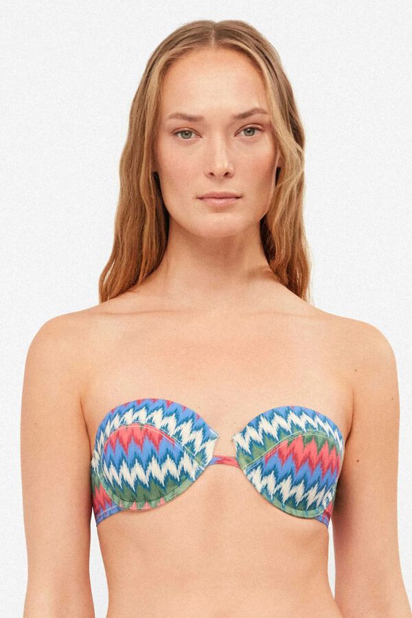 Gisela Bandeau-Bikinitop mit Zickzack-Print Wei&szlig;