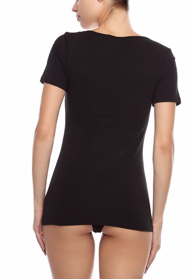 Womensecret T-shirt térmica de mulher com gola redonda e manga curta preto