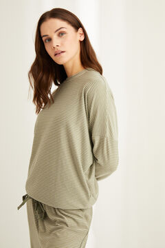 Womensecret Long super soft striped pyjamas in green printed