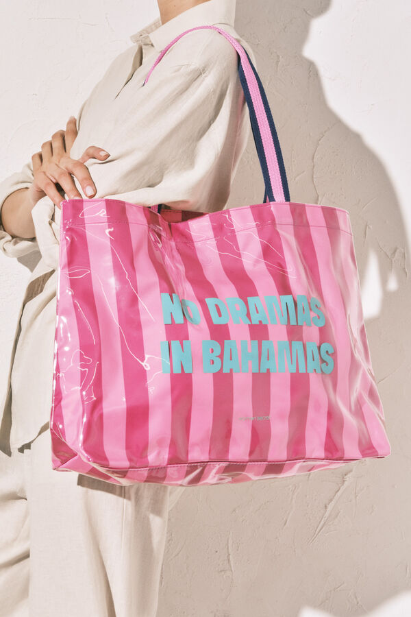 Women'secret Pink striped beach bag pink