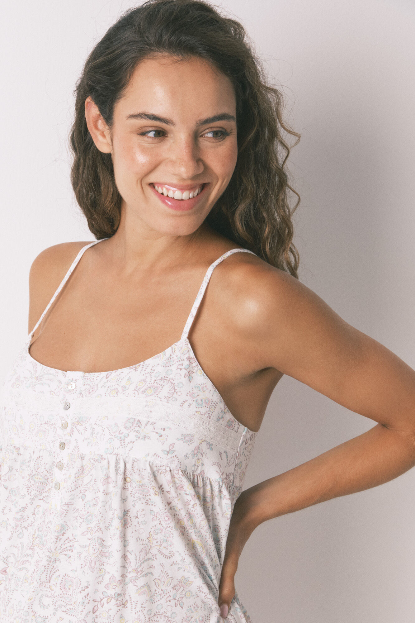 Women'secret Pink floral cotton maternity midi nightgown