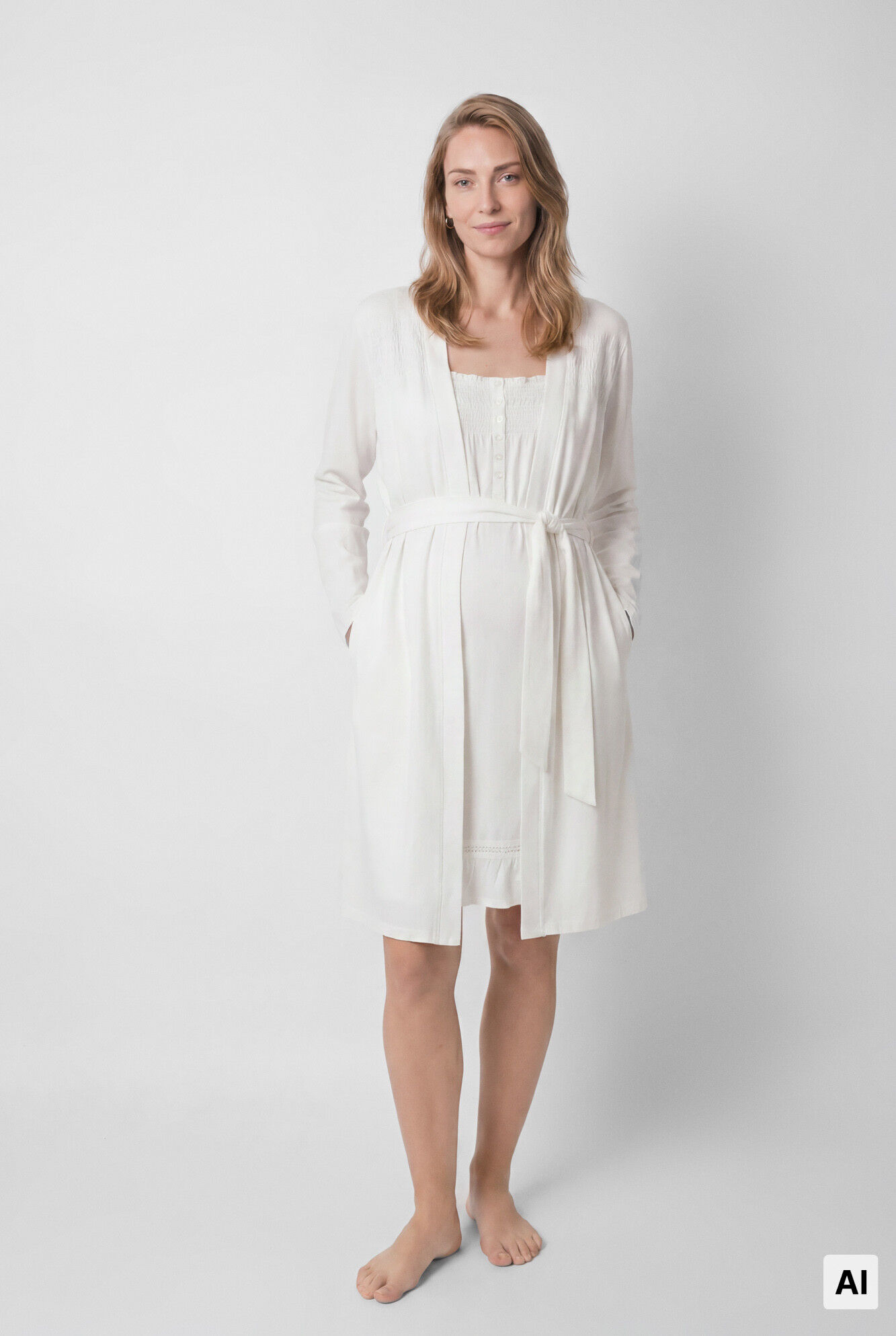 Women'secret White cotton belted robe