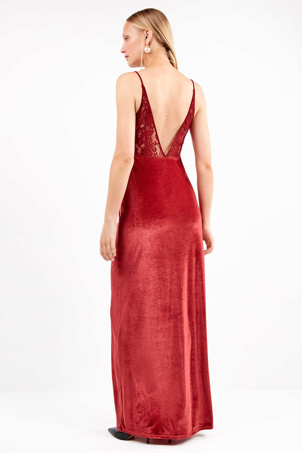 Gisela Vestido longo de veludo com caimento fluido e sofisticado vermelho