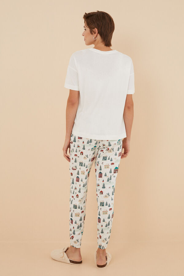 Womensecret Pantalon pyjama 100 % coton Noël blanc