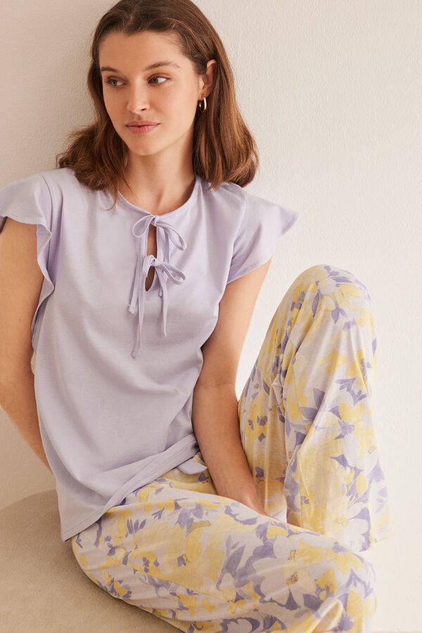 Womensecret Pyjama 100 % coton fleurs lilas rose