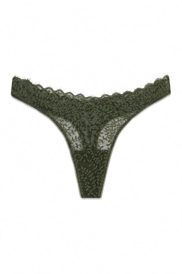 Women'secret Tanga encaje verde beige