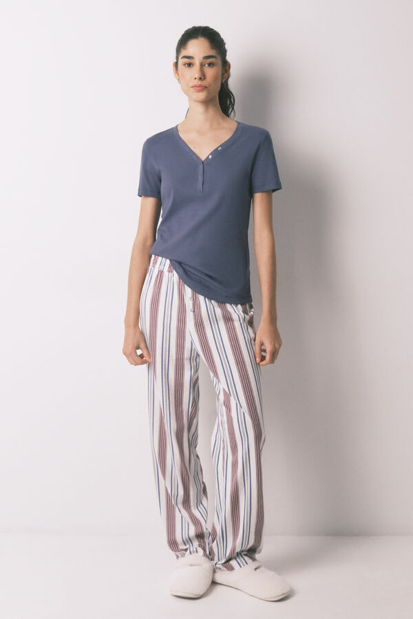 Women'secret Blue cotton ribbed short sleeve T-shirt blue