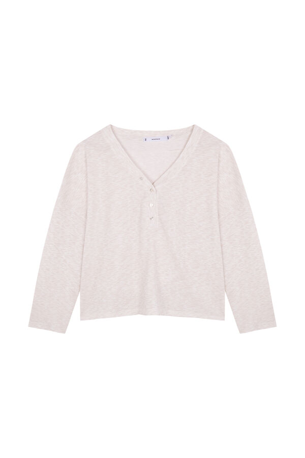 Women'secret T-shirt de manga manga waffle marfim bege