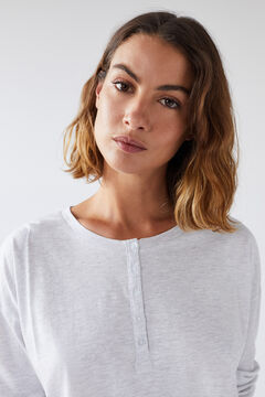 Womensecret Grey cotton long-sleeved Henley T-shirt grey