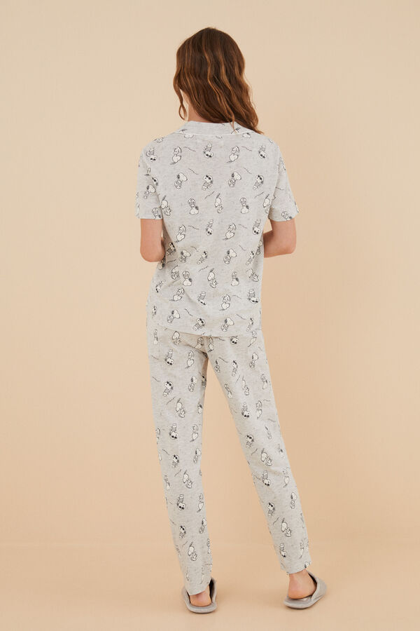 Womensecret Langer Pyjama Hemdlook 100 % Baumwolle Snoopy kurze Ärmel Grau