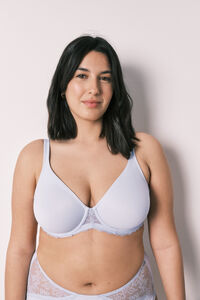 Women'secret Blue microfibre and lace minimiser bra REAL