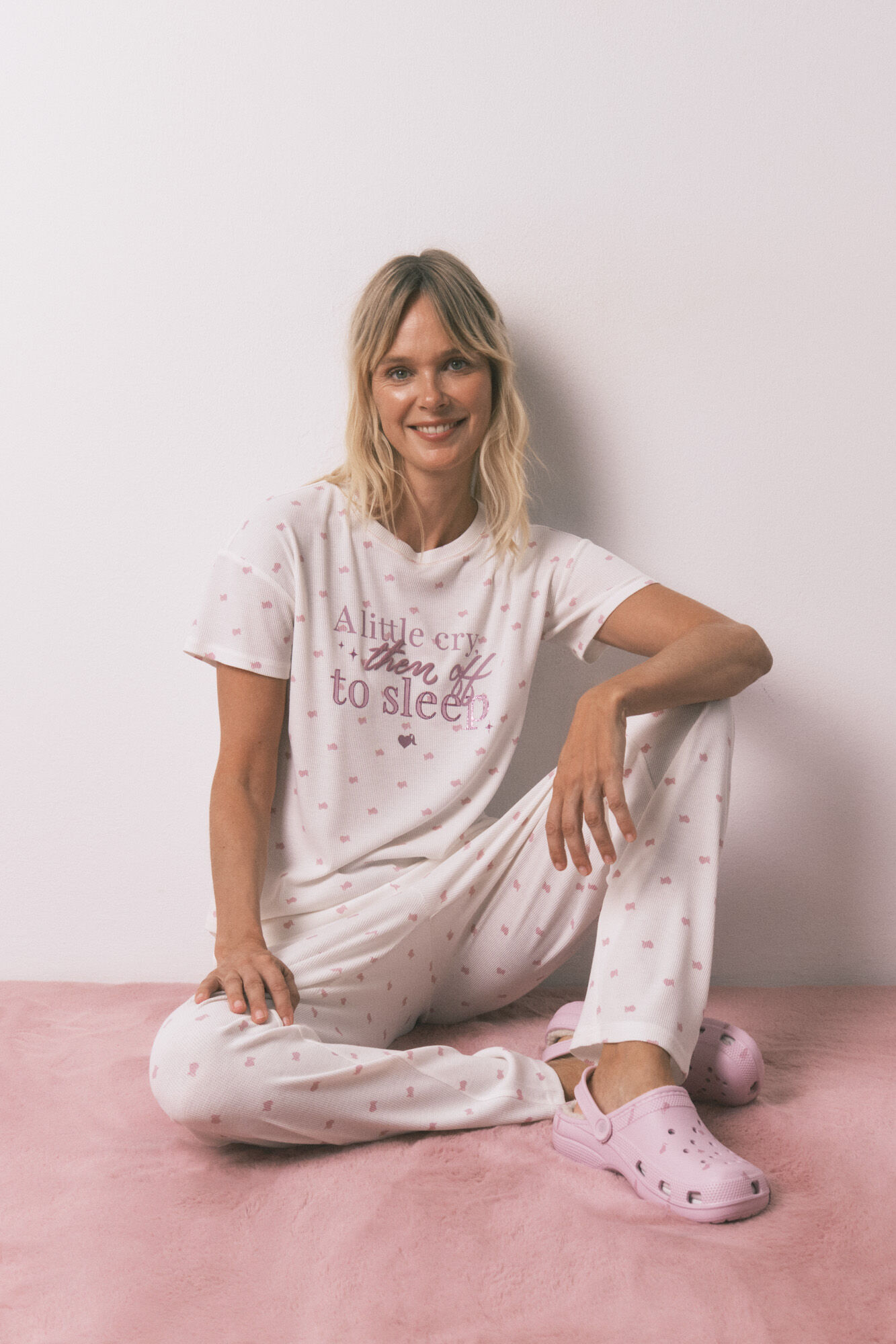 Women'secret Pijama comprido com T-shirt curta em tecido waffle