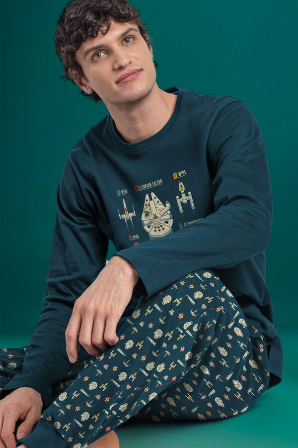 Admas Pijama comprido naves Star Wars 100% algod&atilde;o homem azul