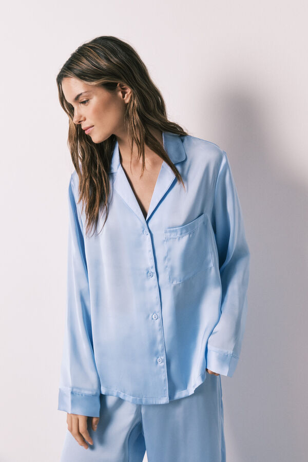 Women'secret Pyjama chemise long en satin bleu bleu