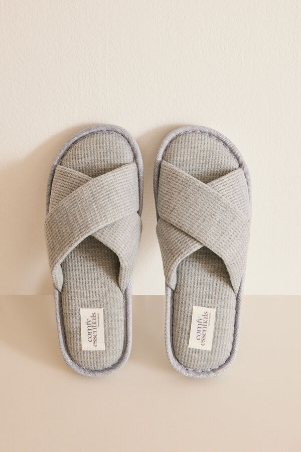 Womensecret Grey slippers with crossover straps grey