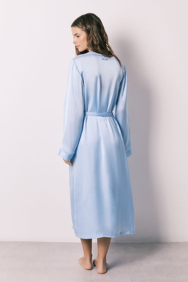 Women'secret Robe de chambre midi en satin bleue bleu