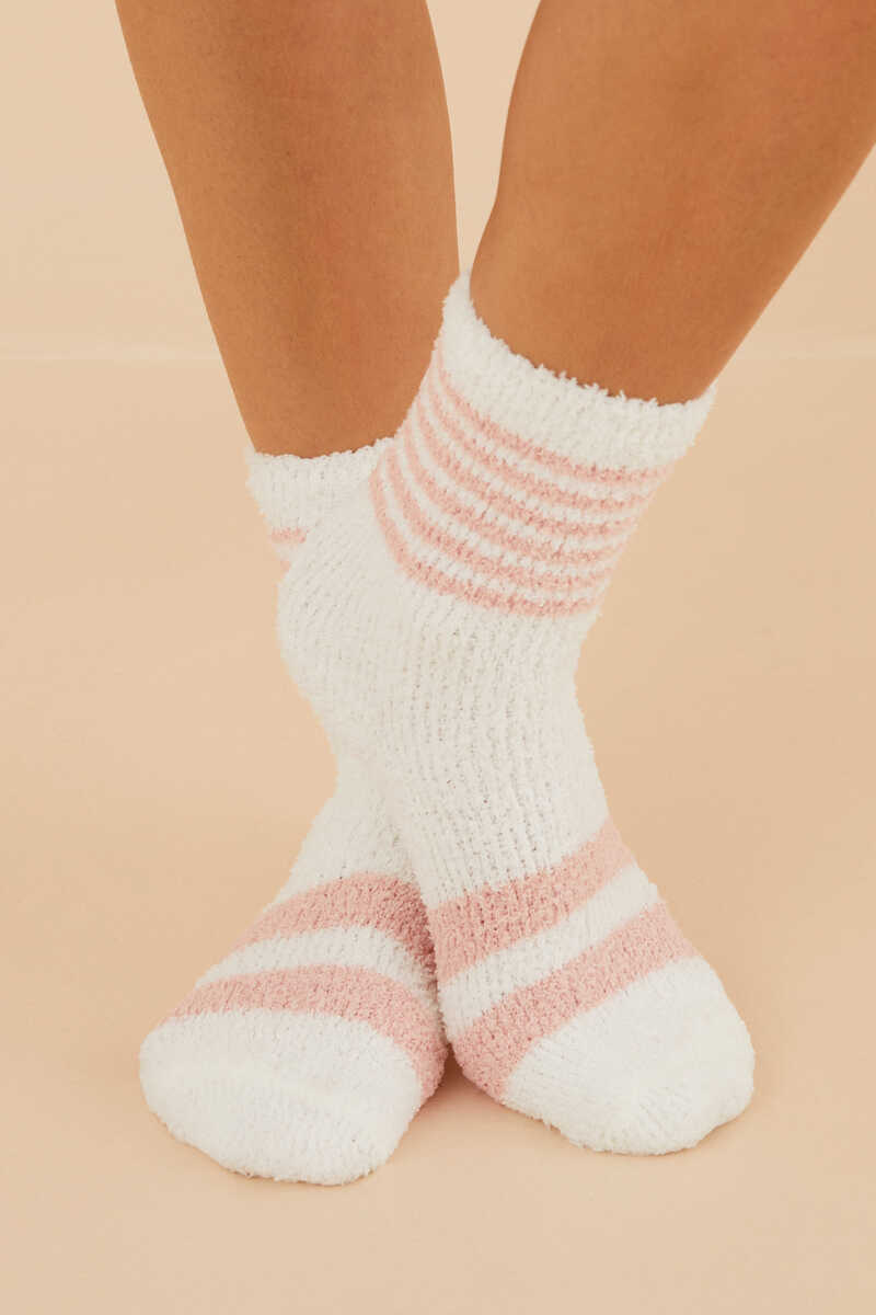 Womensecret Beige striped fluffy socks printed