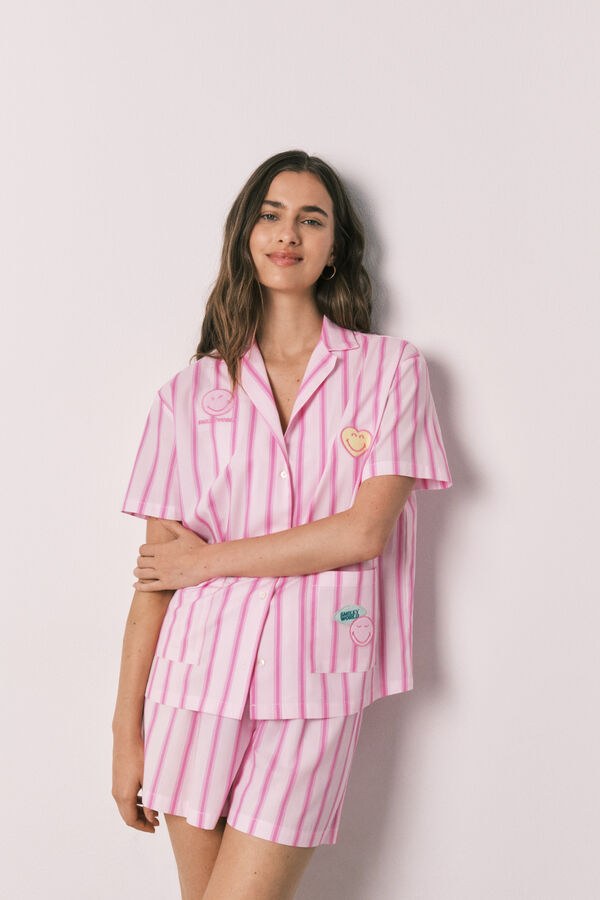 Women'secret Pink striped cotton classic pyjamas SmileyWorld&reg; pink