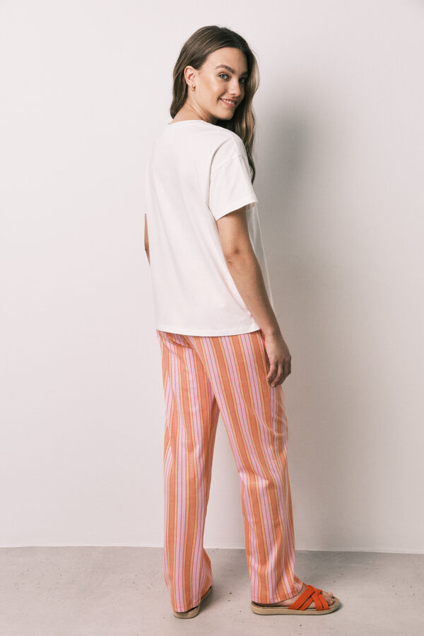 Women'secret Pink Panther striped cotton long pyjamas beige