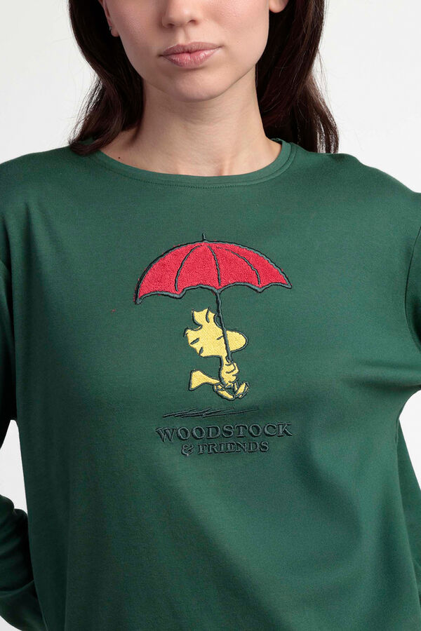 Admas Pijama largo Snoopy 100% algod&oacute;n para mujer verde