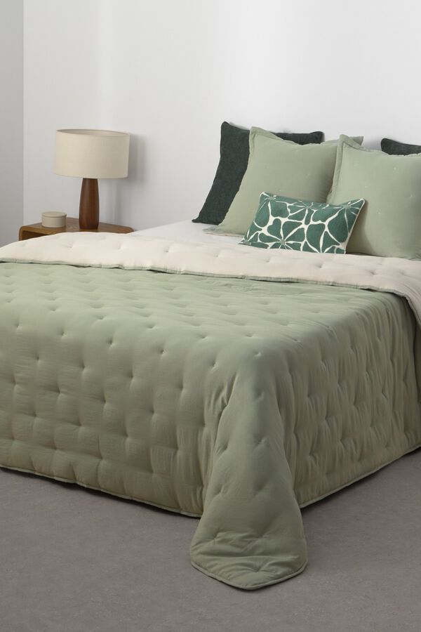 Textura Reversible embroidered polka-dot duvet green